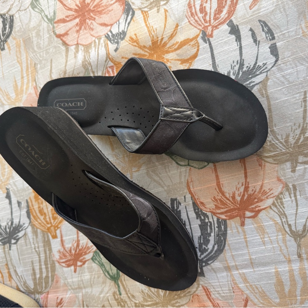 Coach Dark Leather Flip-Flops